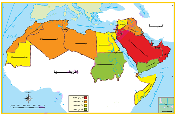 خريطة توزيع نسبة التحضر في الوطن العربي خريطة توزيع نسبة التحضر في الوطن العربي